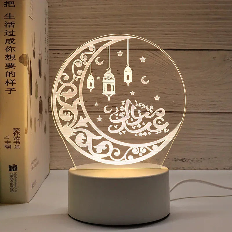 décoration murale lampe led transparente motifs islamiques adhésif base grise câble blanc moderne thème