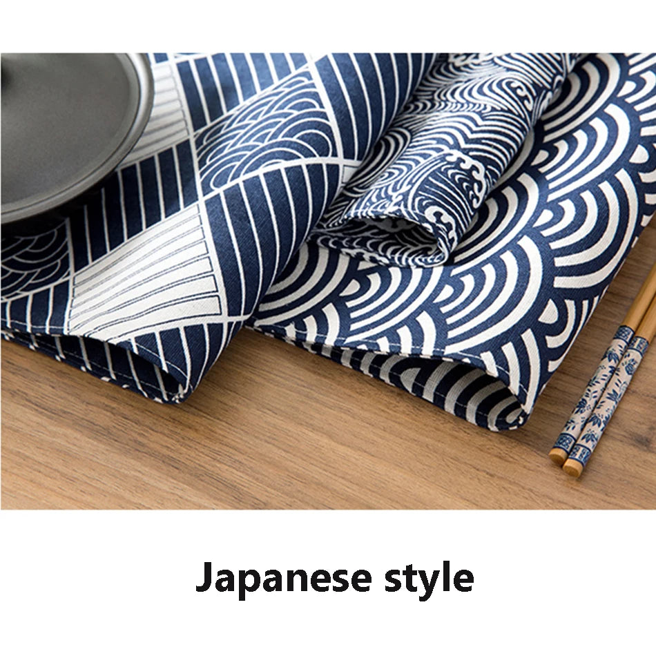 serviettes table japonais motif vagues bleu marine blanc respectueuses environnement