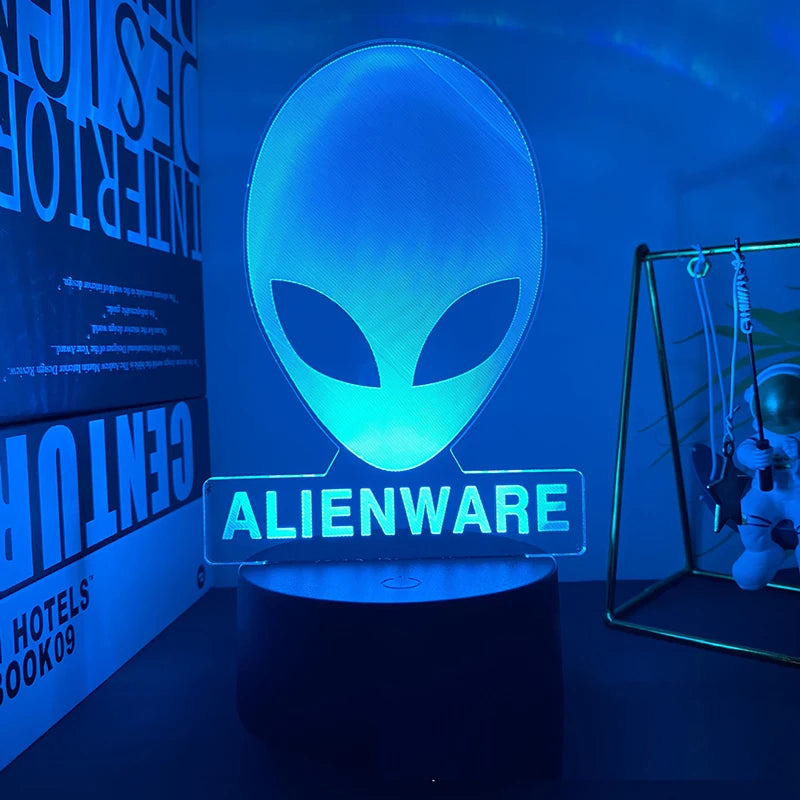 Lampe à lave Alien allumée en bleu