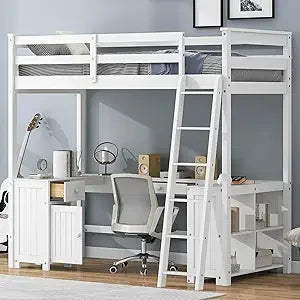 lit mezzanine blanc rangements modernes latérale.storage tiroirs armoire