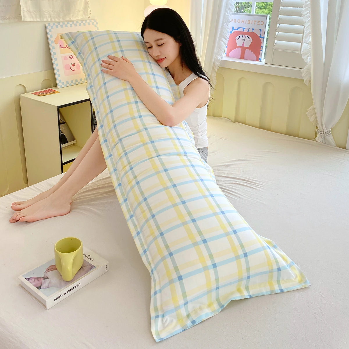 taie d'oreiller double polyester multicolore carreaux moderne hiver été 48x180cm fixations hospitalierôtel maison