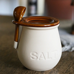 pots sel sucre céramique vintage embossé rouille crème cuillères bois fixées ensemble rustic farmhouse