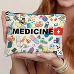 Sac maquillage moderne motif médicaments fermeture éclair blanc multicolore grand espace intérieur