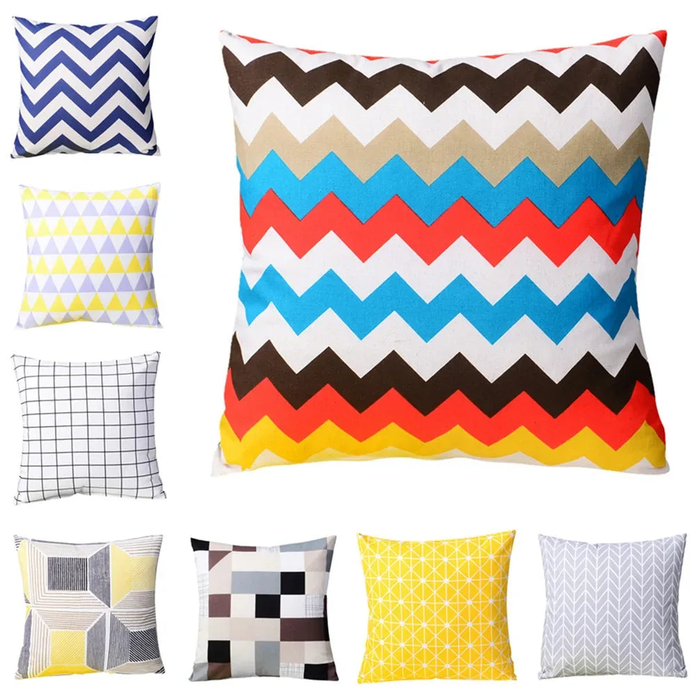 housse coussin lin géométrique multicolore moderne carré 45x45cm lit siège voiture
