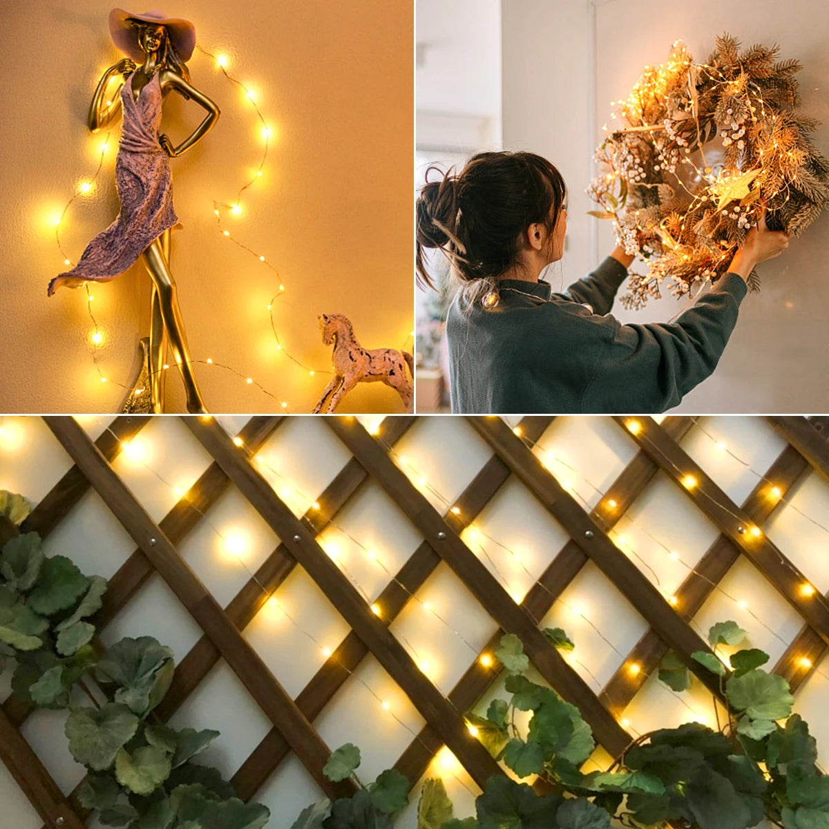 guirlande lumineuse 10m 100leds blanc chaud adhésif moderne décoration noël interrupteur rotatif prise électrique