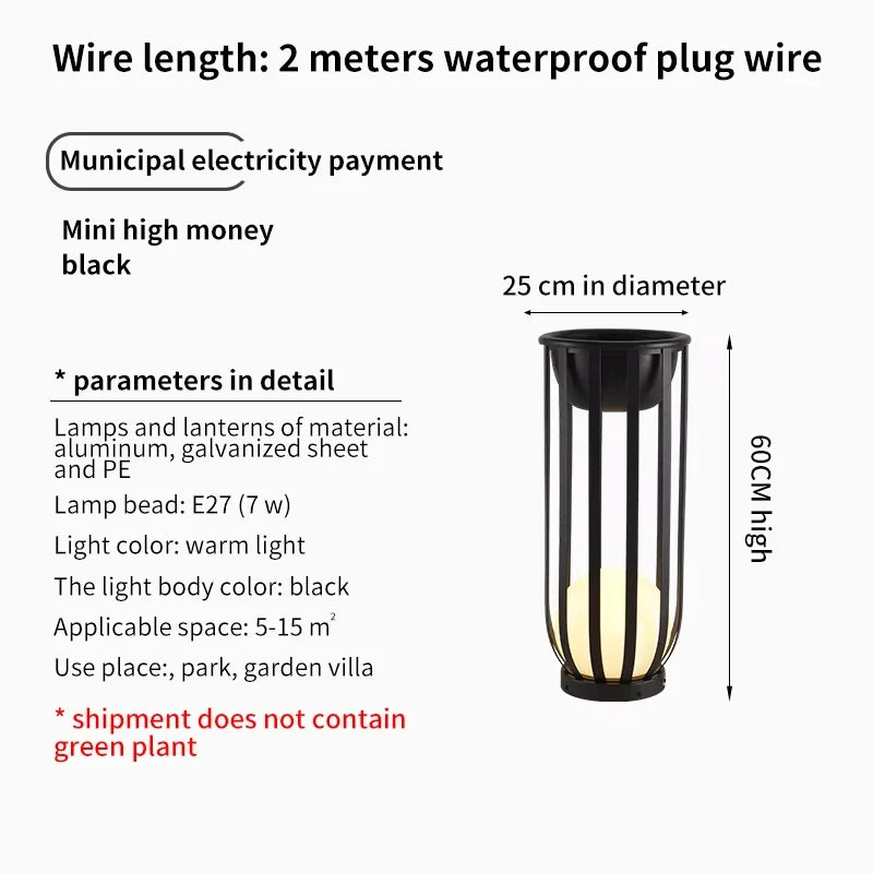 lampe solaire extérieure moderne noire rayures verticales support plante décorative
