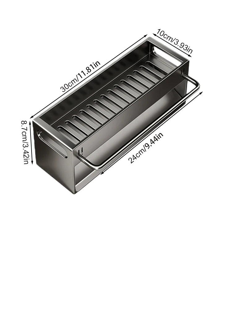 rangement évier multi usages argenté blanc vert serviette éponge savon moderne minimaliste comptoir accessoire