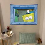 tapisserie bob l'éponge personnages dessin animé bleu vert rose clips decoratif chambre enfant