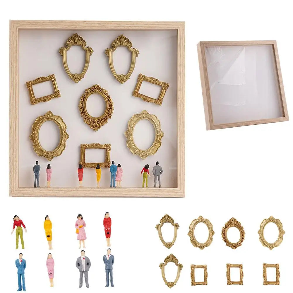 boîte silhouettes diy blanc doré cadres transparents figurines miniatures vintage artisanal
