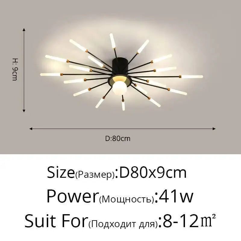 luminaire moderne or noir branches rayonnantes abatjour opaques décoration contemporaine chambre salon