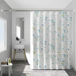 rideau douche moderne blanc bleu vert jaune motifs h2o bulles savon pvc opaques anneaux