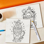 livre coloriage adultes dessins animés kawaii desserts animaux fleurs papier opaque crayons feutres gommes