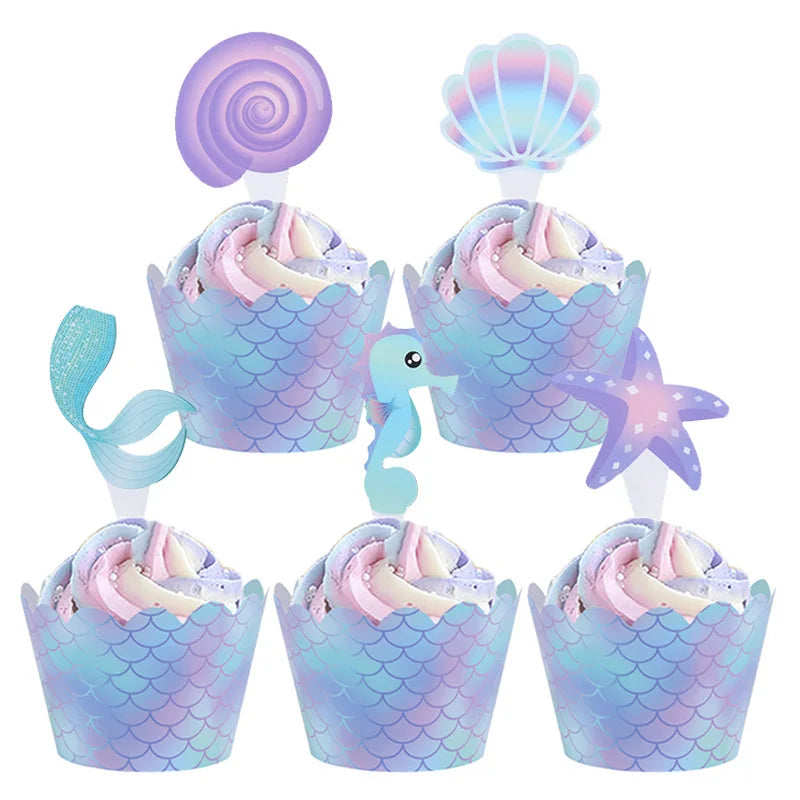 support gâteau tour sous marine cupcakes coques poissons coraux bleu rose violet pastel festive