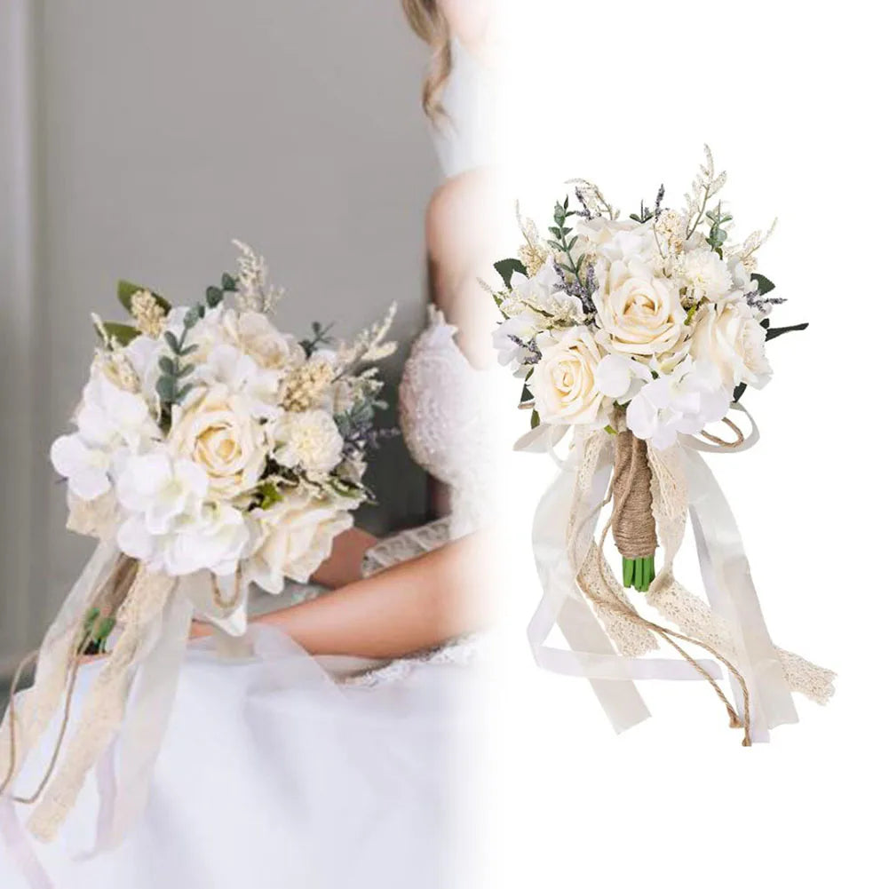 Bouquet fleurs artificielles mariage blanc crème vert violet clair romantique vintageintérieurDecoration