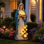 statue vierge marie résine illuminée roses blanc bleu doré extérieur intérieur religieuse classique