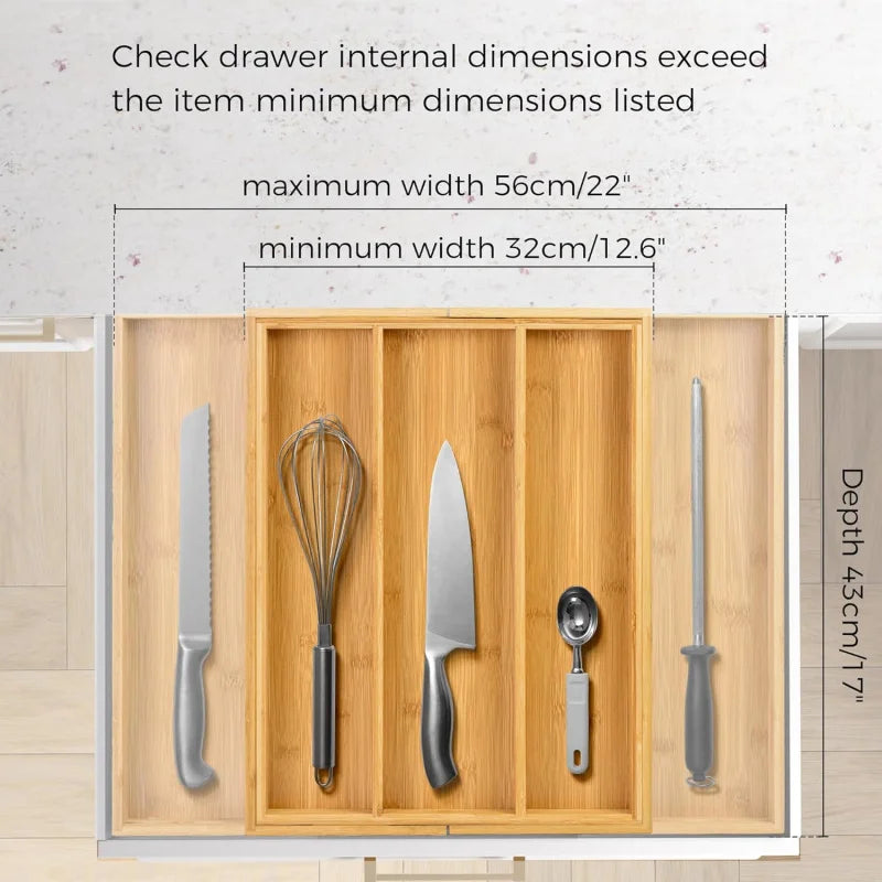 organisateur tiroir cuisine bambou réglable vaisselle couteaux fourchettes cuillères pince sel moderne
