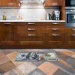 tapis imprimé billet dollar moderne bleu clair blanc vert beige marron gris rose