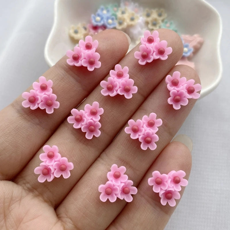 paillettes résine fleurs artificielles miniatures ornements pétale centre rouge rose violet bleu gris beige