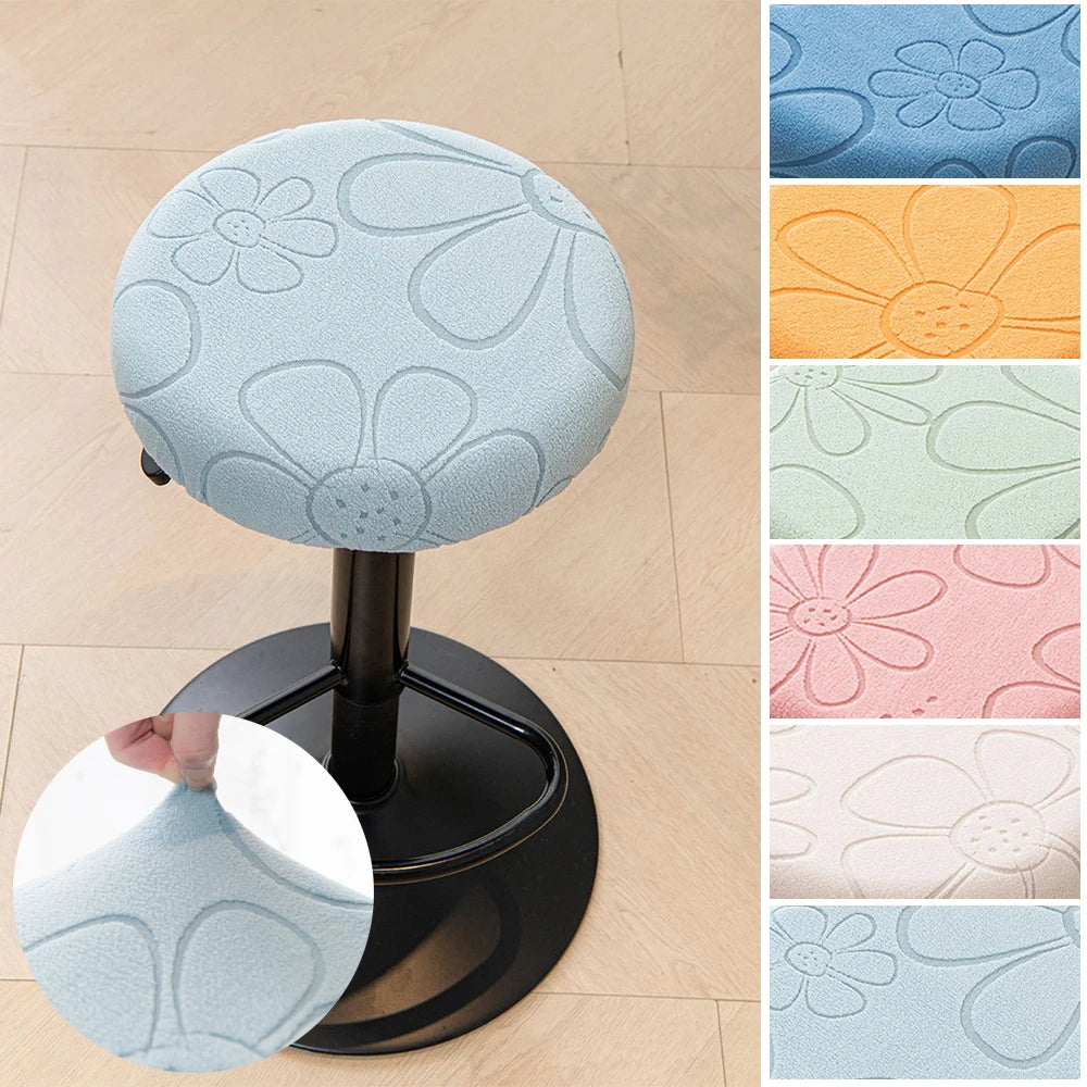 coussin tabouret moderne fleurs imprimées gris bleu clair orange roseclair vertpastel polyester élastique extensible
