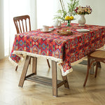 nappe imprimée florale oiseaux blanc rouge table dîner fête decoration table classicreuse machine été