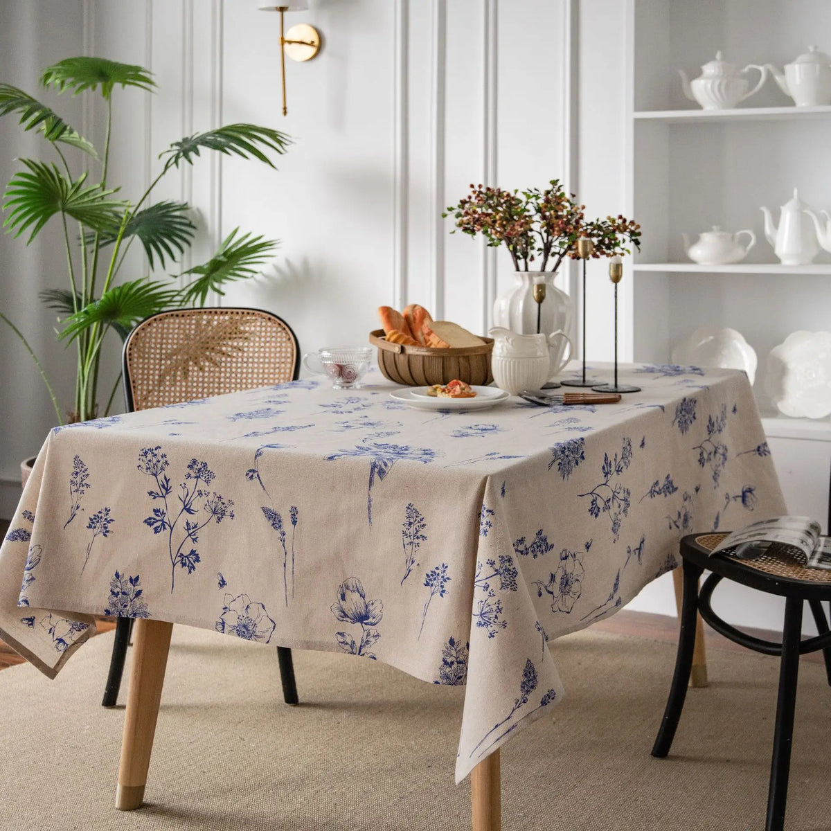 nappe rustique fleurs vintage beige bleu table mariage fêtes halloween noël