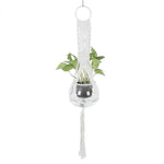 Support plante suspendue macramé blanc artisanal pot transparent