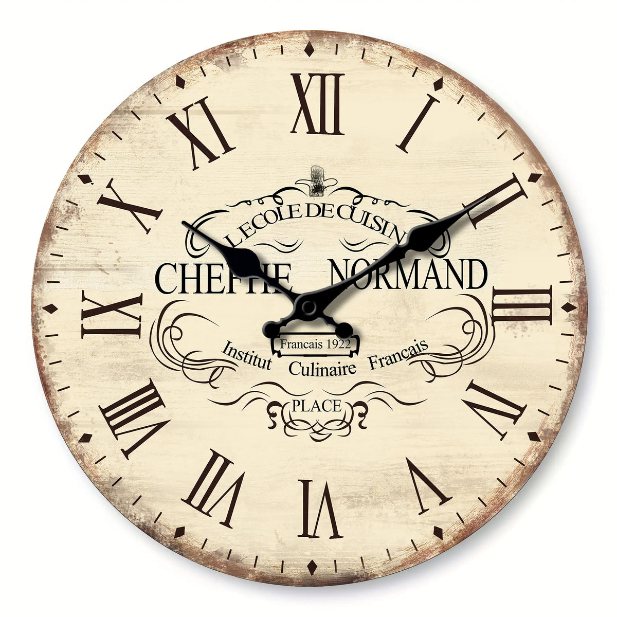 horloge murale vintage bois blanc brun chiffres romains aiguille silencieuse quartz unique classic