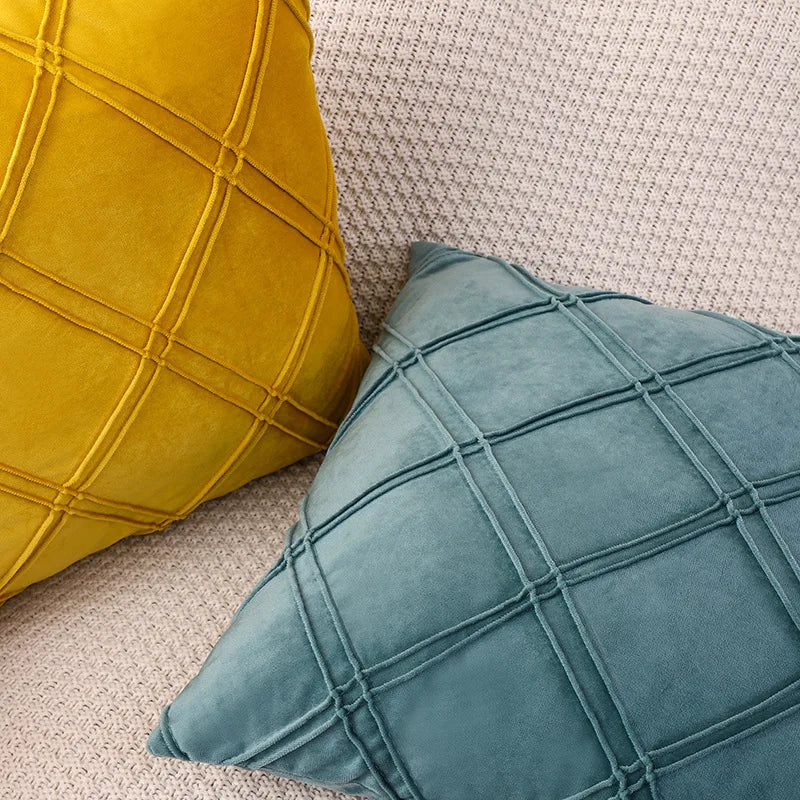 housse coussin carré 45x45cm polyester motif géométrique bleu marine gris rose moderne amovible lavable