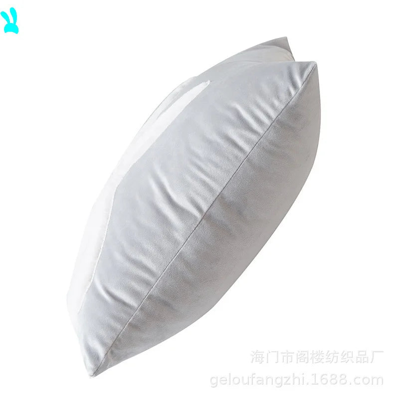 coussin gris clair motif lapin blanc mignon fermeture glissière ultra doux polyester coton jacquard