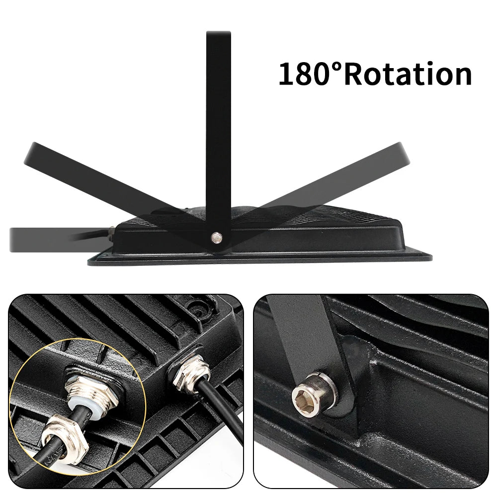 projecteur led moderne 220v 100w 200w 300w noir bras articulé extérieur ip67