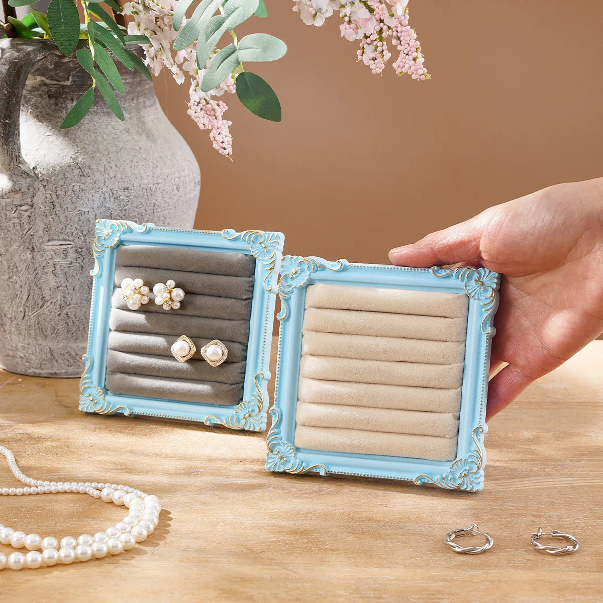 présentoir bijoux bois velours classique vert blanc rouge gris noir femmes