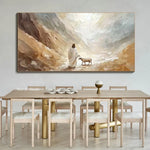 tableau moderne paysage abstrait nuages montagnes beige marron gris blanc sans cadre toile impression