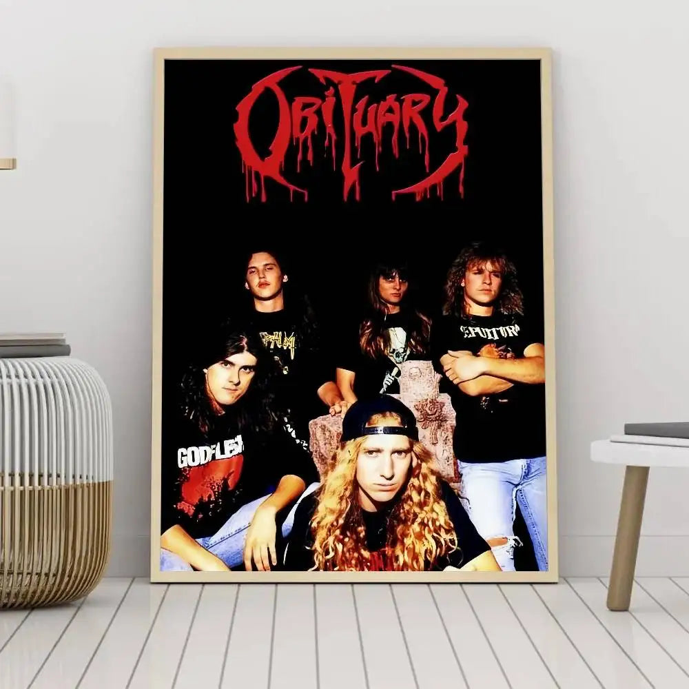 affiche gothique crâne oeil rouge cadre bois décoration murale sombre métal noir