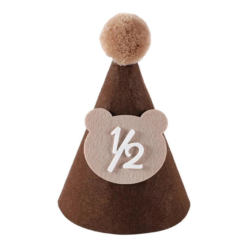 chapeau fête bébé marron velours pompon ruban chiffre imprimé 16cm 11cm anniversaire unisexe opacité