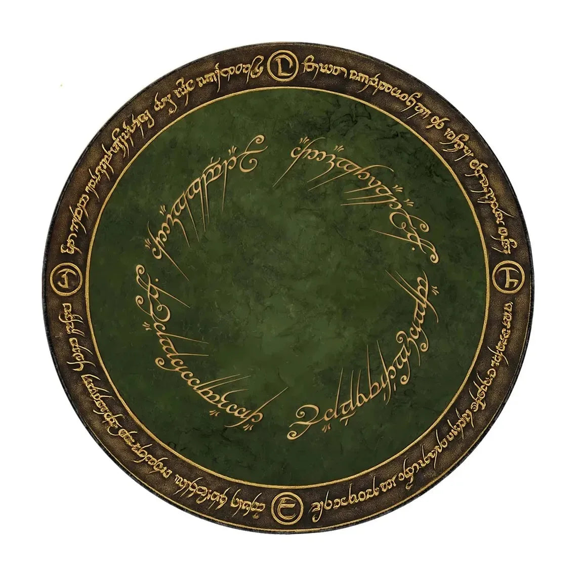 tapis rond vert foncé motif lettres dorées terre milieu classique polyester anti dérapantextérieur salon