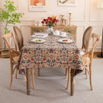 nappe rectangulaire polyester floral oiseaux beige marron rouge bleu classique tassel salon