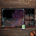 tapis jeu carte magique zone samouraï noir violet illustration florale animale fantastique graphique