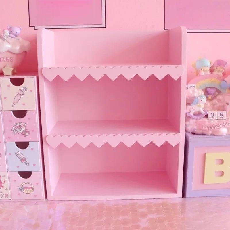 étagère bois trois niveaux rose violette décorative scallops personnalisable jouets rangement chambre enfants