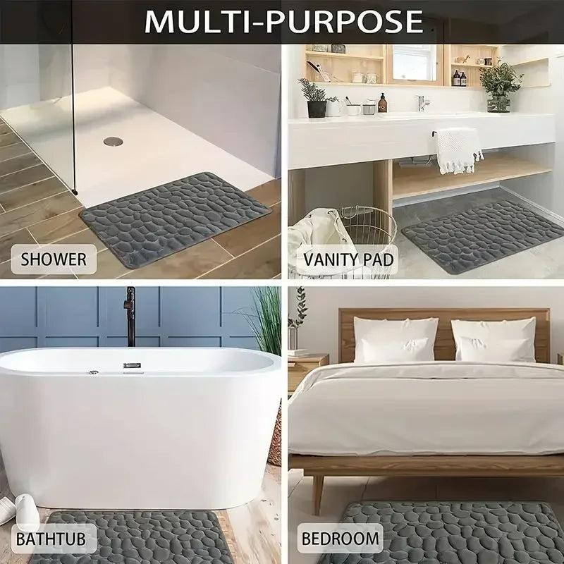 tapis bain doux gris marron motif galets moderne salle bain absorption rapide lavable machine
