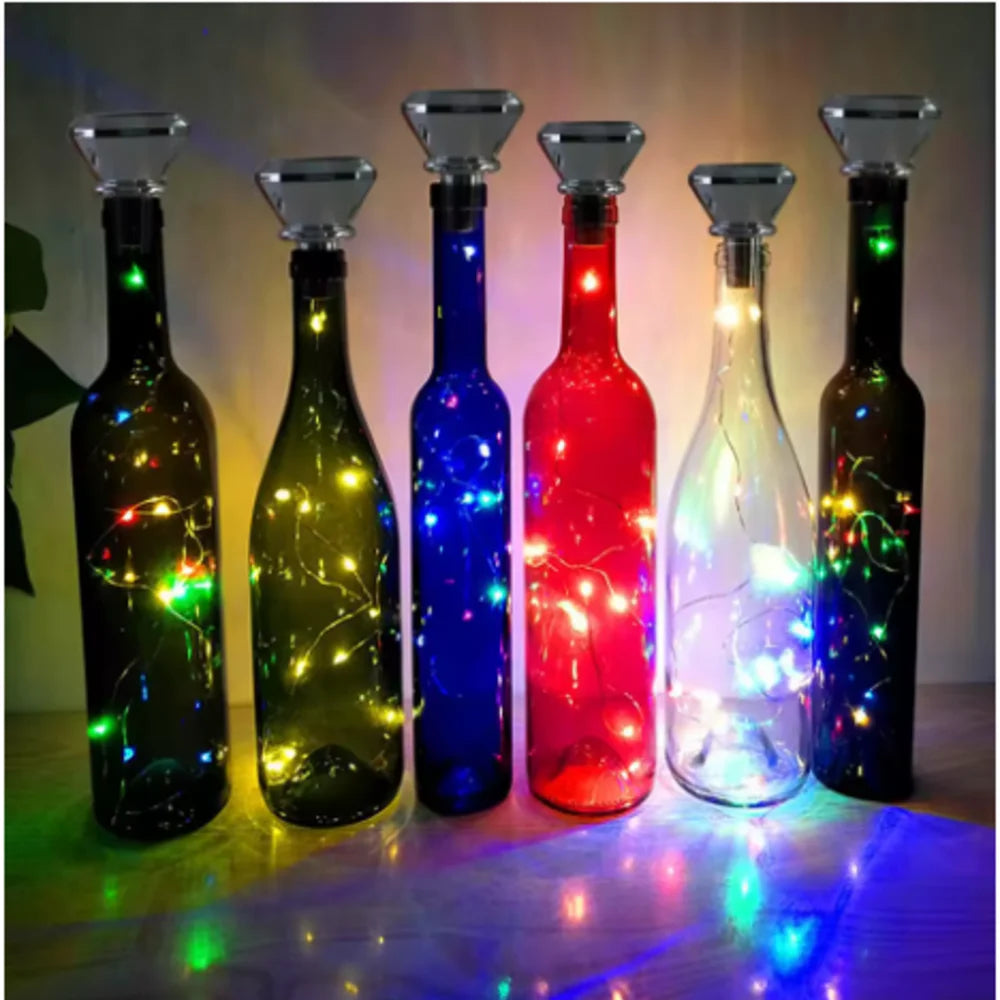 guirlandes lumineuses solaires bouteilles décoratives led multicolore extérieures festives jardin bar