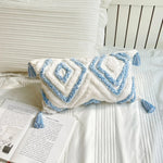 coussins bohèmes 3d franges taies d'oreiller décoratives géométriques brodés moderne blanc bleu clair polyester