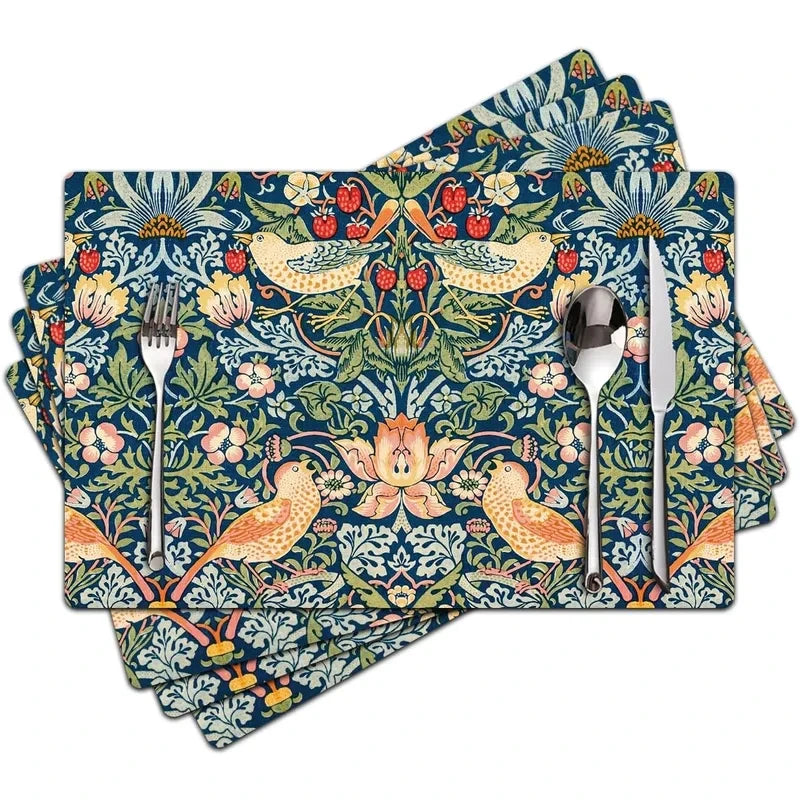lot sets table rectangulaires motif floral vintage bleu vert cuisine salle