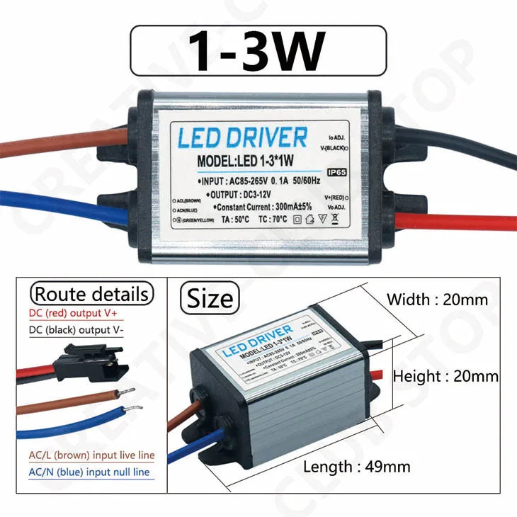 driver led étanche ip65 gris métallique plat industriel câbles couleur tension ip65 120v 240v