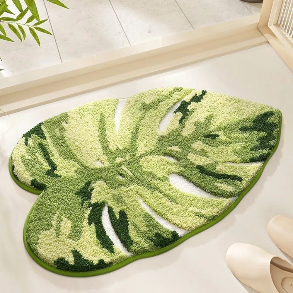 tapis feuille tropicale doux vert blanc moderne antidérapant absorbant eau
