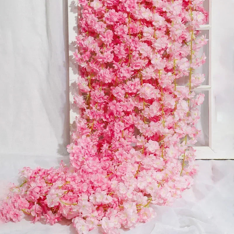 guirlande fleurs artificielles cerises mariage décoration romantique intérieur rose blanc
