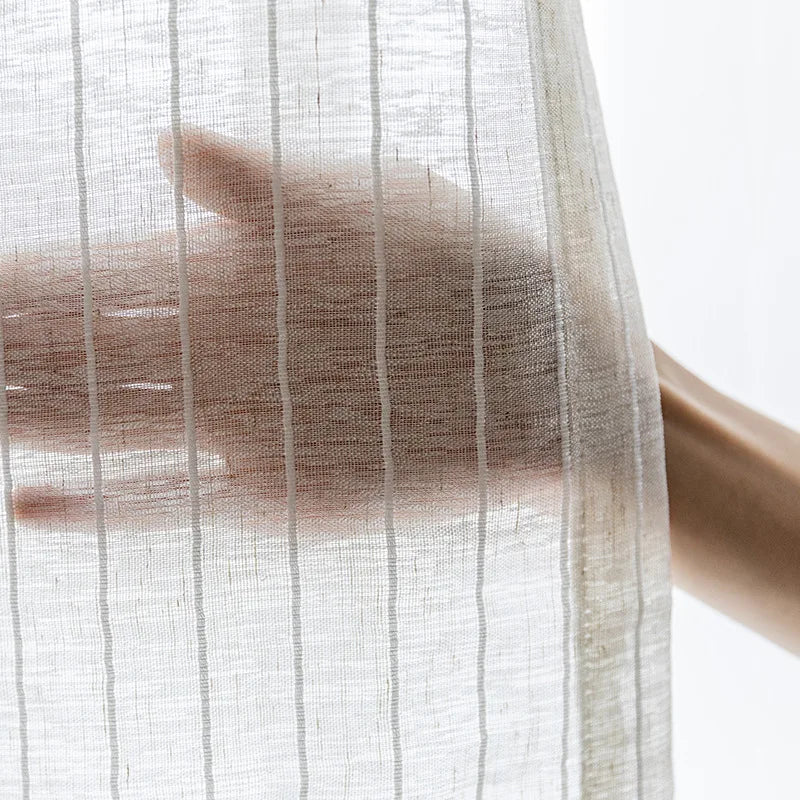 rideau moderne blanc rayures verticales transparent inclusion ruban adhésif clips 100cmx250cm maison