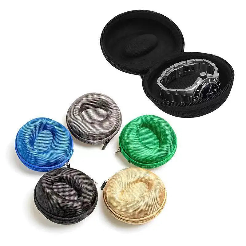 boîtes montre tissées transparentes moderne zippées noir bleu gris vert or
