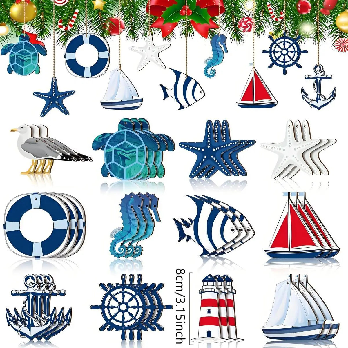 décorations murales thème marin océan étoiles mer bateaux phares coquillages bleu blanc vert rouge