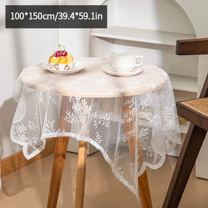 nappe dentelle florale table manger réutilisable polyester coton semi transparent beige clair vintage bohèmeextérieur