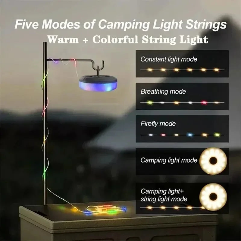 lampe camping led guirlande deco 10m cable rechargeable emergency vert rougeextérieur tente chambreABS métal